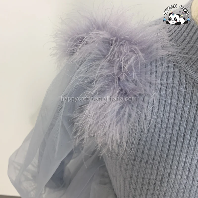LEZONKIDS - Fashion Girls Long Sleeve Winter Sweater Dress Sweater Kids Dress Winter Feather Mesh Dress for 2-14 Years
